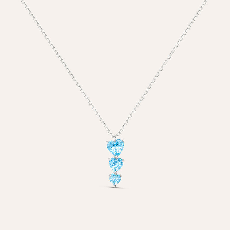 Collana trilogy cuori Silver Rainbow in argento con zirconi azzurri