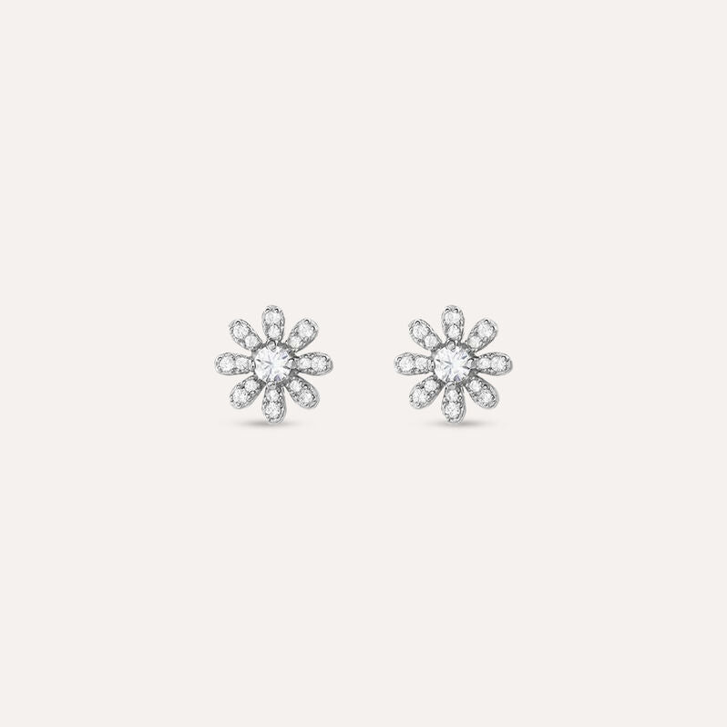 Orecchini fiore Silver Moments in argento rodiato con zirconi