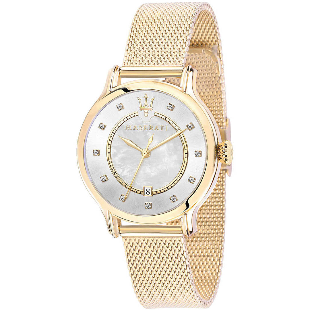 Orologio Maserati Epoca Donna in Acciaio Dorato, Quadrante Bianco e Maglia Mesh