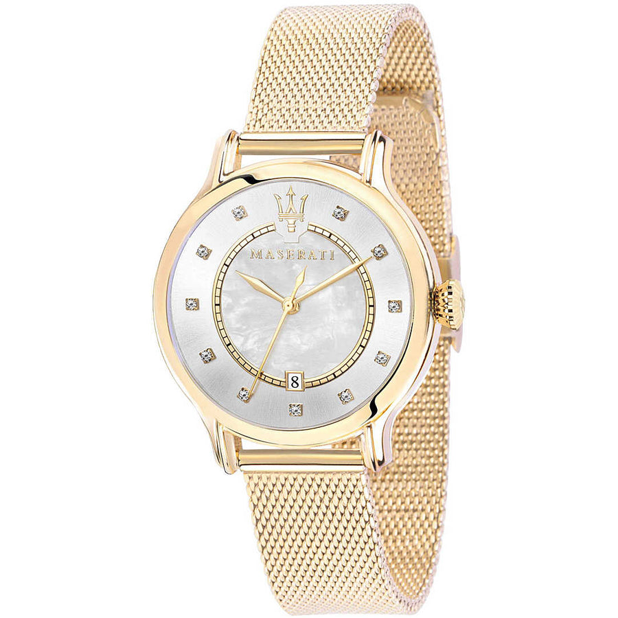 Orologio Maserati Epoca Donna in Acciaio Dorato, Quadrante Bianco e Maglia Mesh