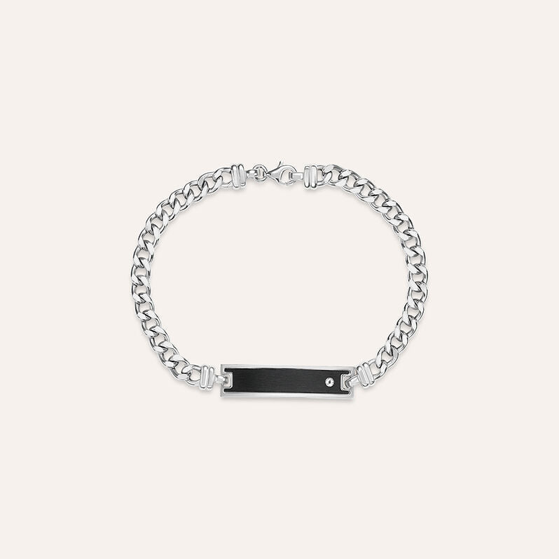 Bracciale con targhetta Gentleman in argento rodiato e zirconi