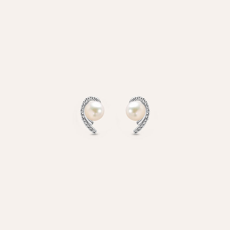 Orecchini Gabrielle in oro bianco 9 kt con perla 6 mm e pavé