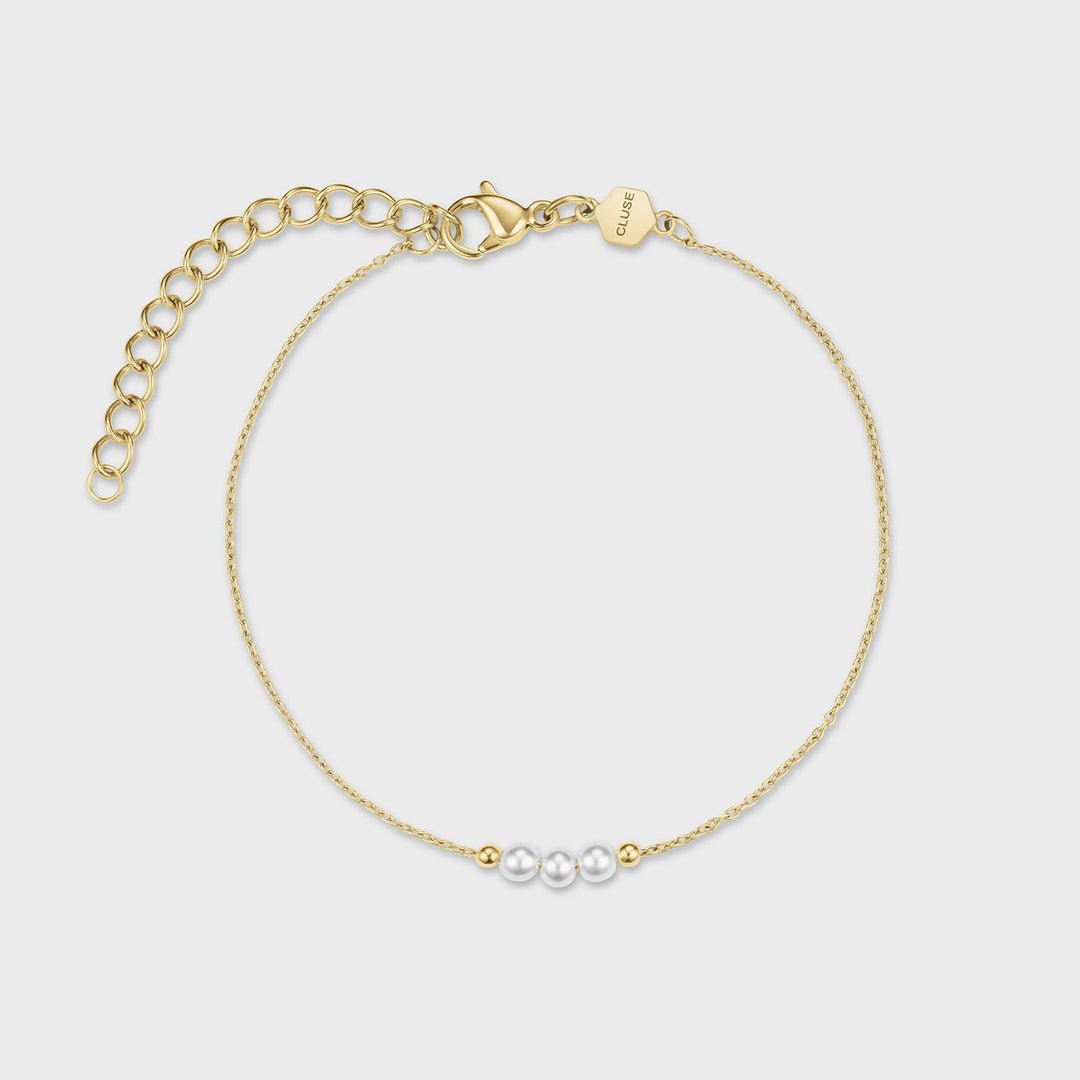 Set Orologio Donna Rettangolare Dorato con Bracciale Perle in Acciaio