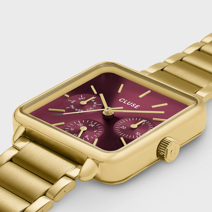 Set Regalo Donna con Orologio Quadrato Dorato e Bracciale Coordinato Rosso