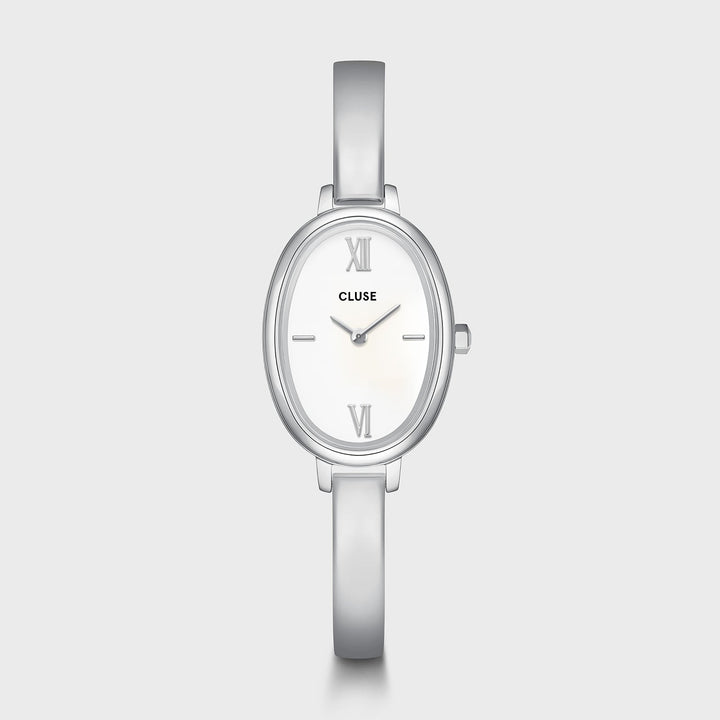 Orologio Donna Ovale in Acciaio Argentato con Quadrante Bianco e Bracciale