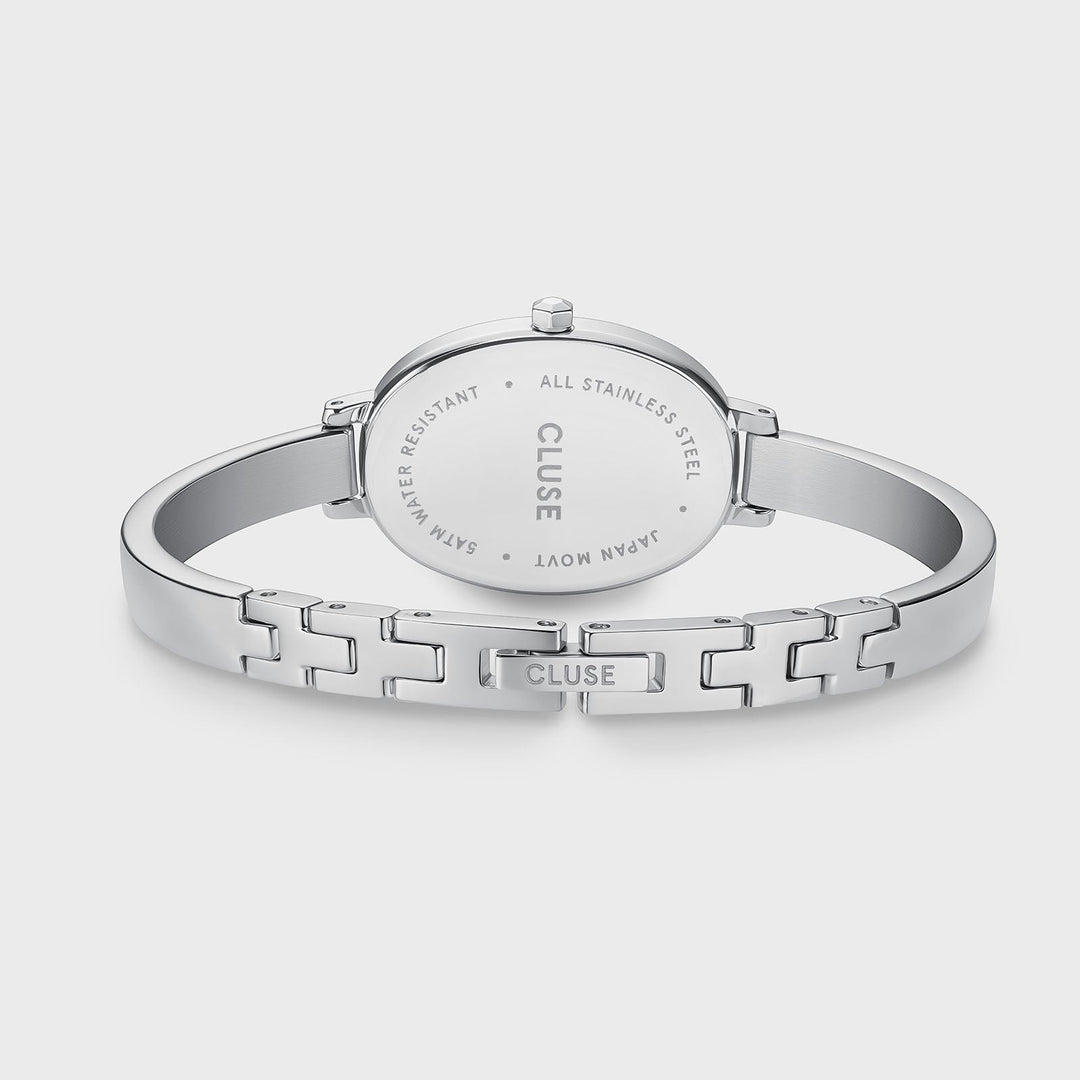 Orologio Donna Ovale in Acciaio Argentato con Quadrante Bianco e Bracciale