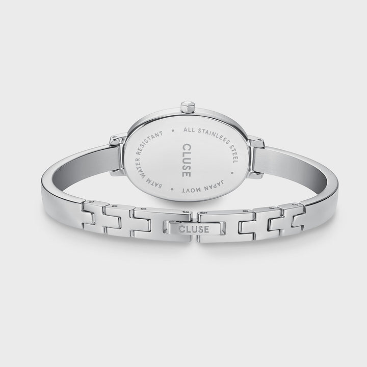 Orologio Donna Ovale in Acciaio Argentato con Quadrante Bianco e Bracciale