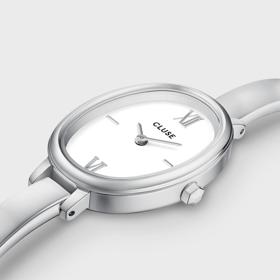 Orologio Donna Ovale in Acciaio Argentato con Quadrante Bianco e Bracciale