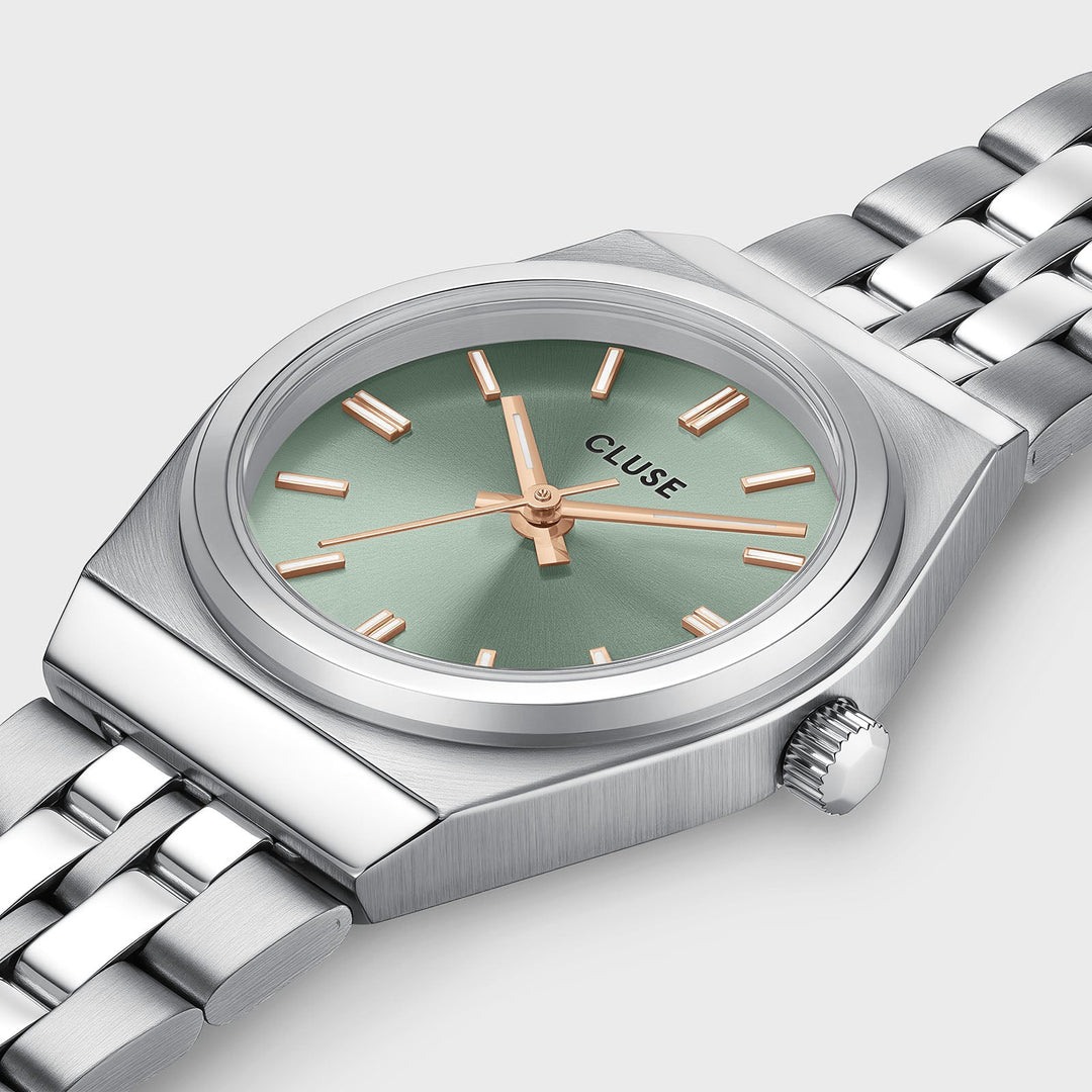 Orologio Donna Retro 70s Mini in Acciaio Argentato con Quadrante Verde Salvia