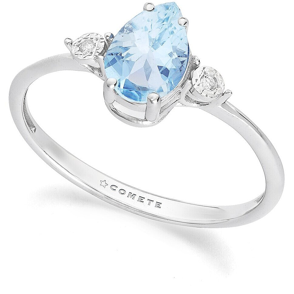Anello Comete Storia di Luce in Oro Bianco con Acquamarina a Goccia e Diamanti