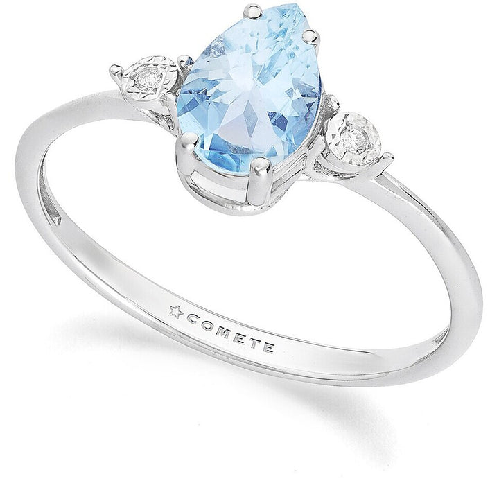 Anello Comete Storia di Luce in Oro Bianco con Acquamarina a Goccia e Diamanti