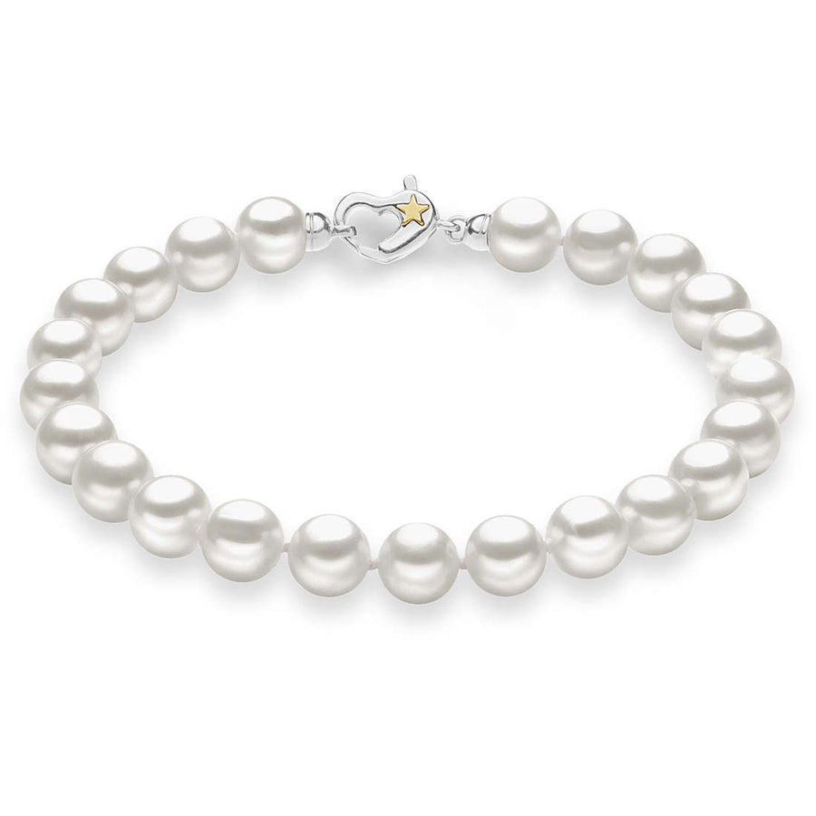Bracciale Comete con Perle, Cuore in Argento e Stella in Oro