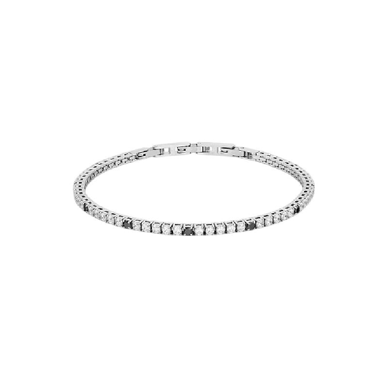 Bracciale Comete Tennis Uomo in Acciaio con Zirconi Bianchi e Neri