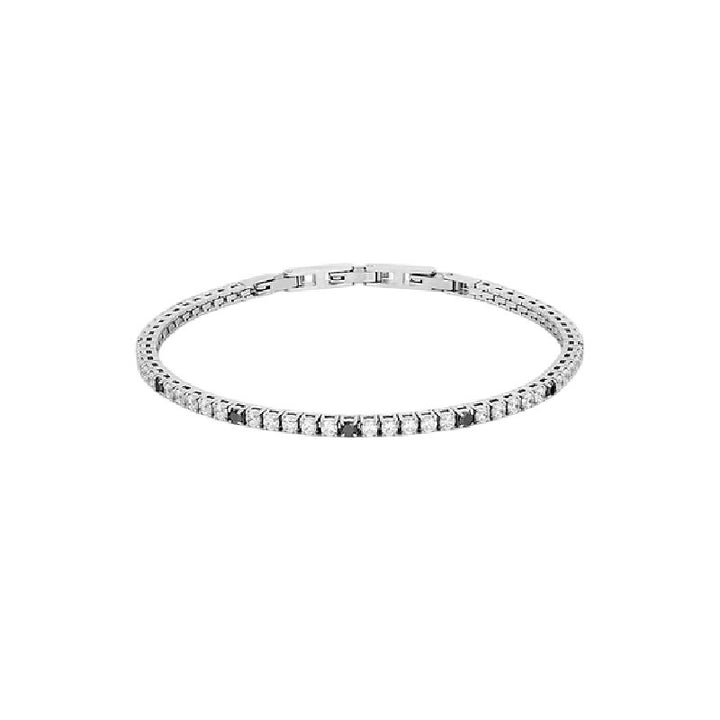 Bracciale Comete Tennis Uomo in Acciaio con Zirconi Bianchi e Neri