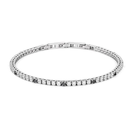 Bracciale Comete Tennis Uomo in Acciaio con Zirconi Bianchi e Neri