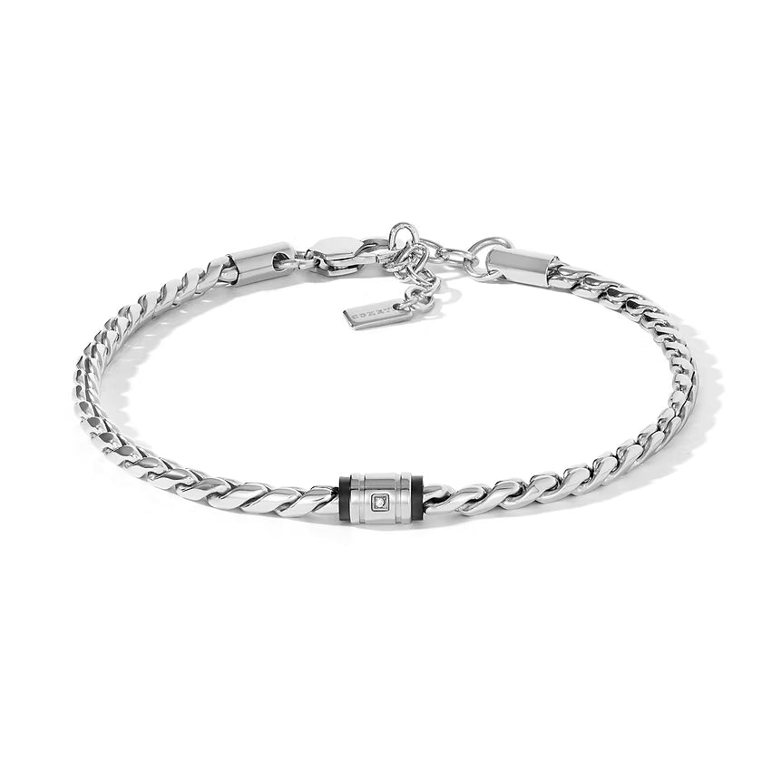 Bracciale Uomo Comete in Acciaio PVD Nero con Diamante Bianco