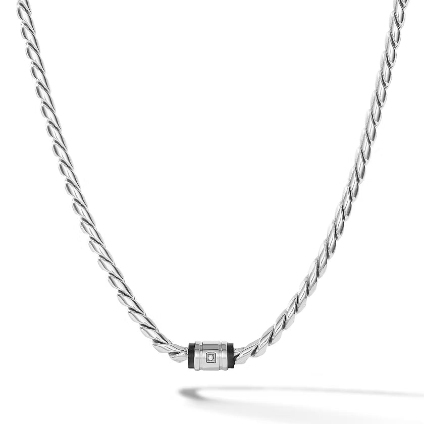 Girocollo Uomo Comete in Acciaio PVD Nero con Diamante Bianco