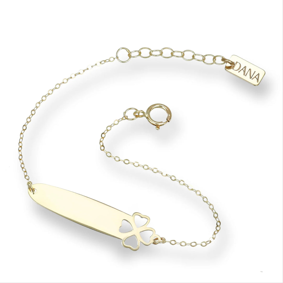 Bracciale Baby con targa e quadrifoglio