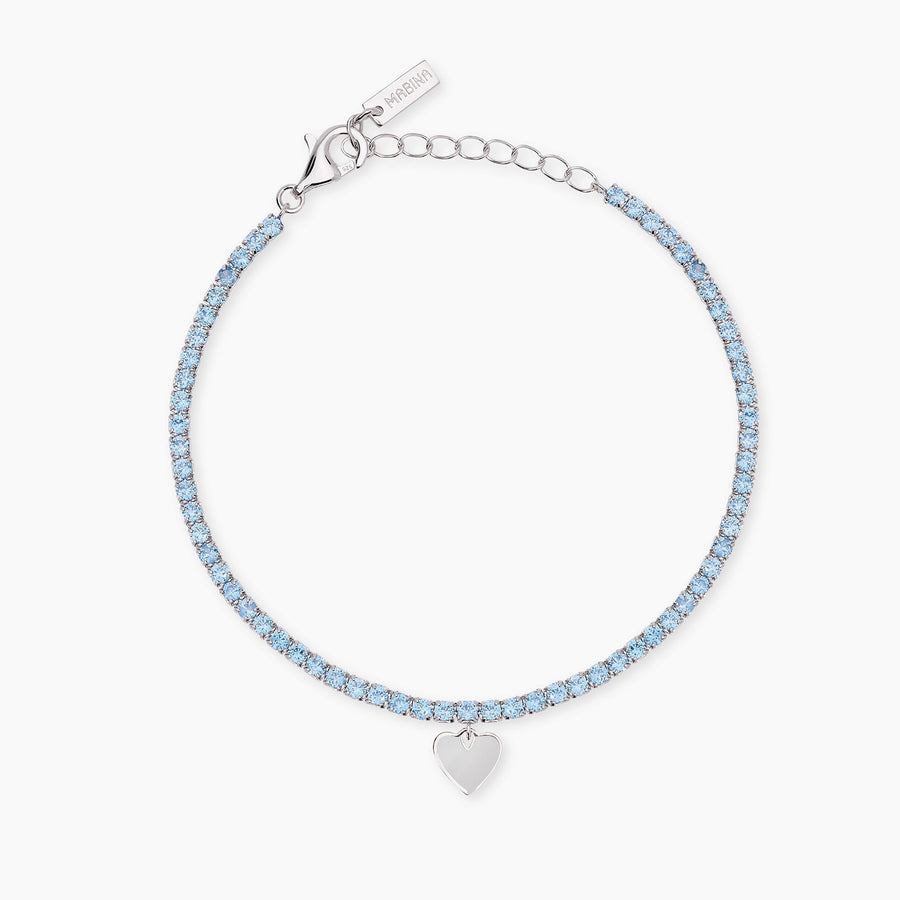 Bracciale tennis LOVELY DAY con acquamarina e ciondolo cuore