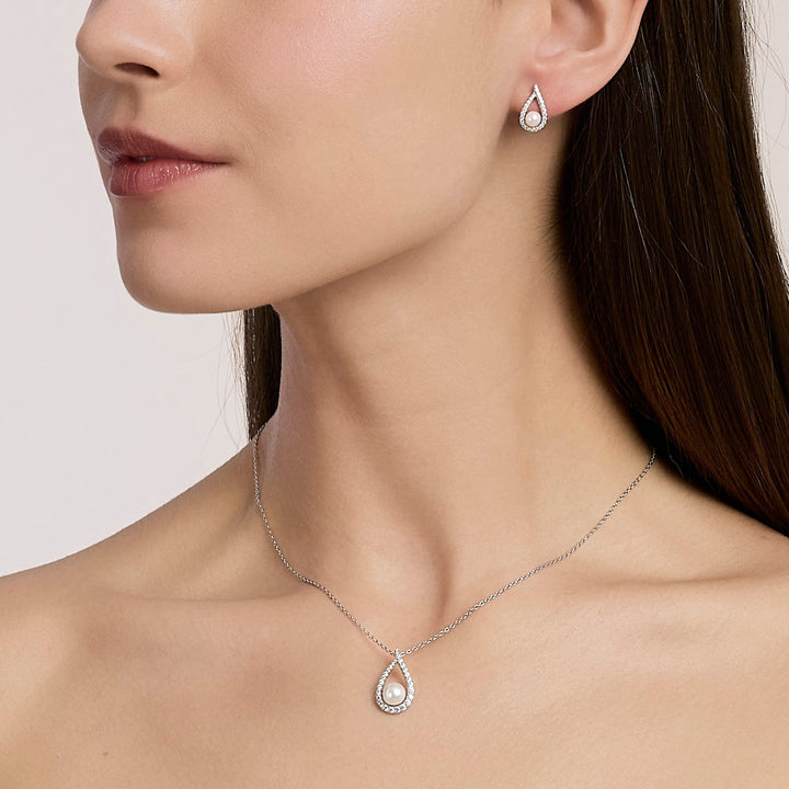 Orecchini ONE a goccia con zirconi e perla coltivata