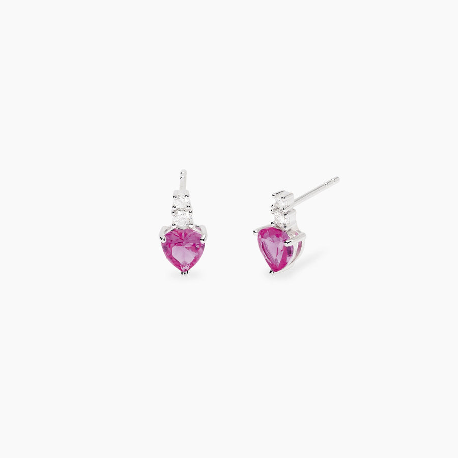 Orecchini ROUGE con cuore di corindone rosa pendente