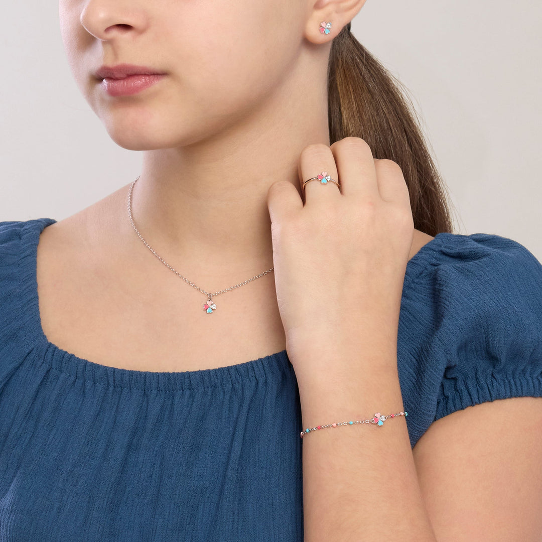 Collana da bambina CERCAMI con quadrifoglio smaltato