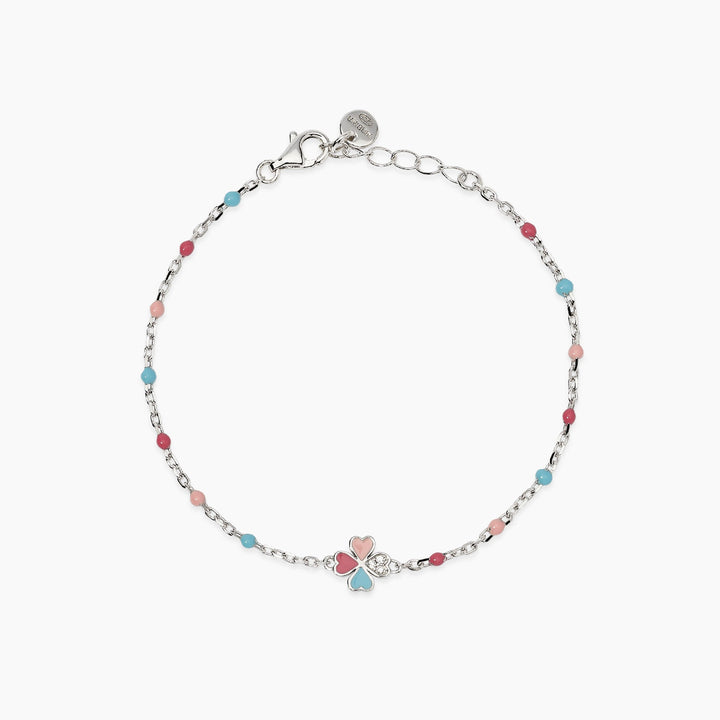 Bracciale da bambina CERCAMI con quadrifoglio smaltato e inserti colorati