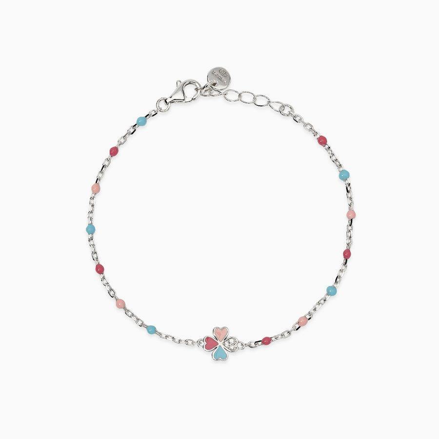 Bracciale da bambina CERCAMI con quadrifoglio smaltato e inserti colorati
