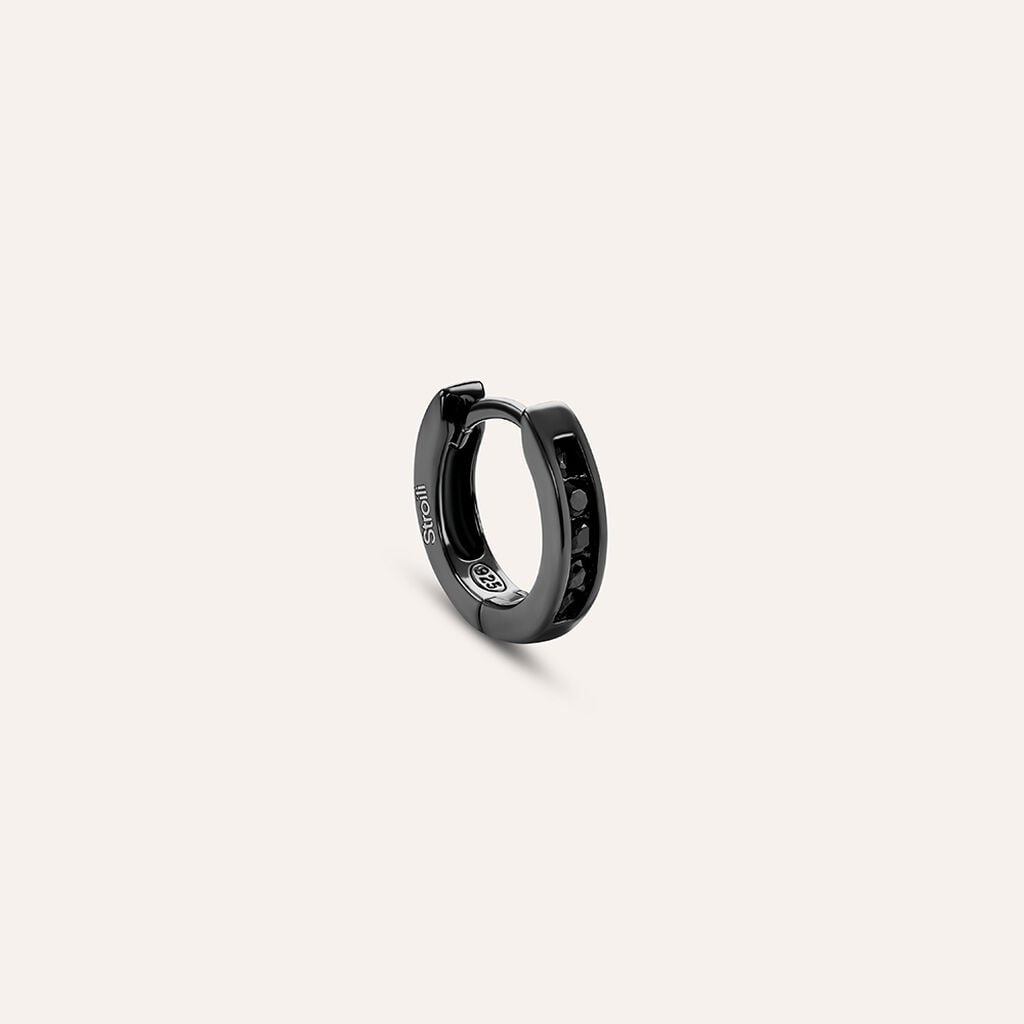 Mono orecchino a cerchio Gentleman in argento nero con zirconi neri
