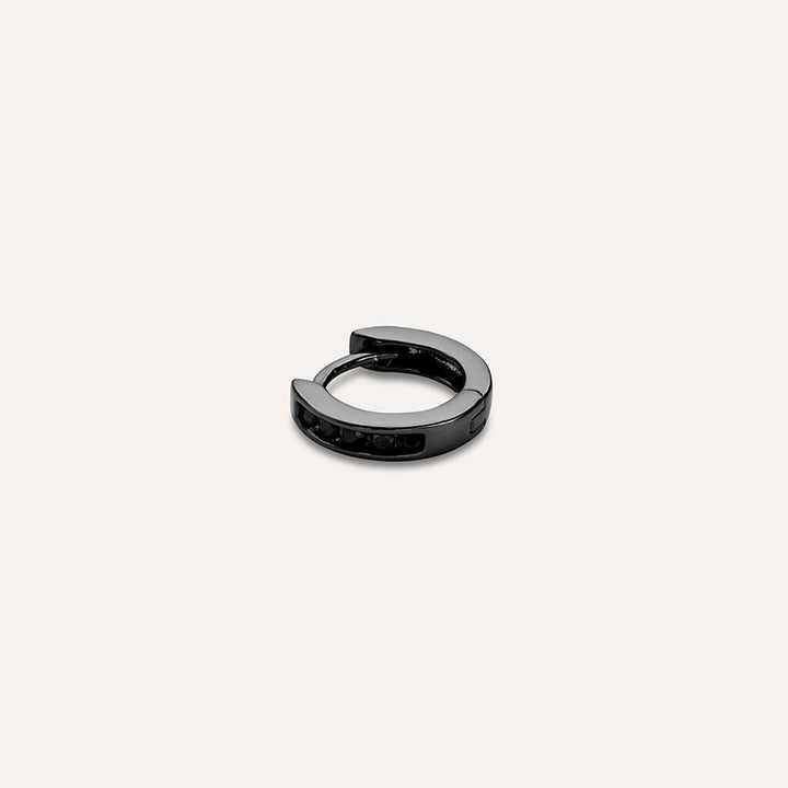 Mono orecchino a cerchio Gentleman in argento nero con zirconi neri