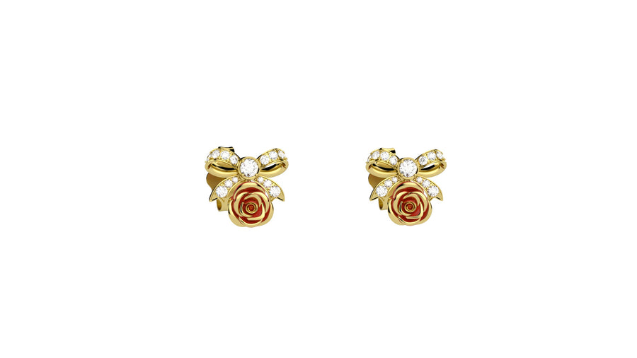 Orecchini Fiocco Brillante dorati con rosa