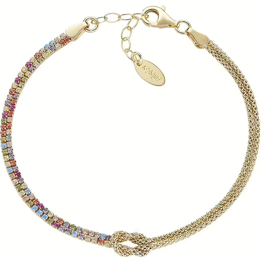 Bracciale da Donna   Nodo D'amore in Argento Dorato e zirconi colorfull
