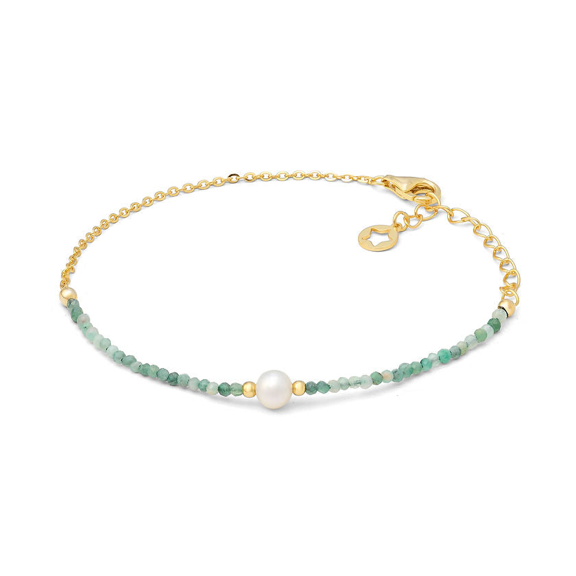 Bracciale Gift & Color in Argento Dorato con Radice di Smeraldo e Perla