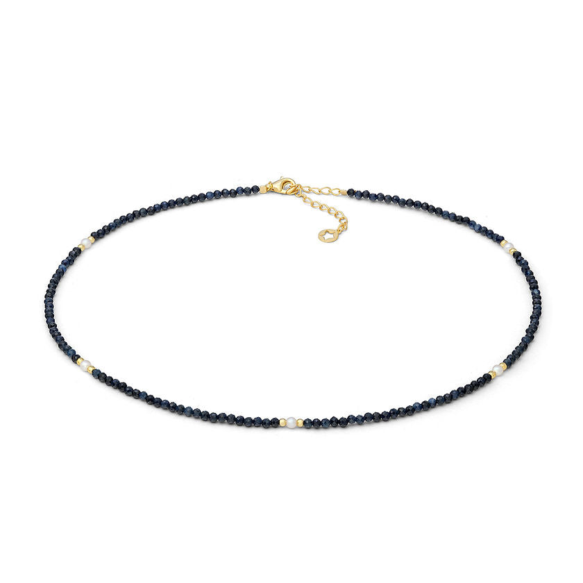 Girocollo Storia di Luce Gift &amp; Color in Argento Dorato, Zaffiro Blu e Perle