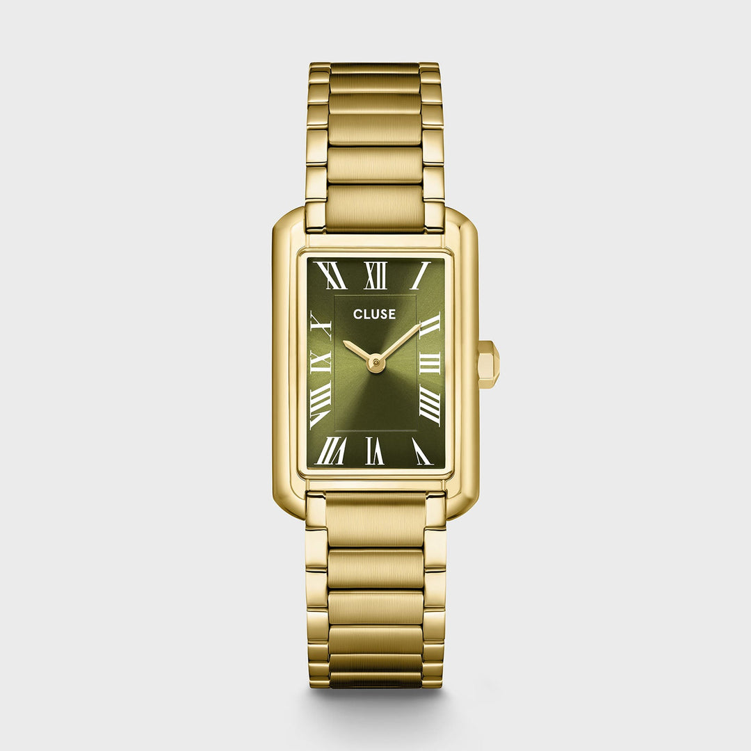 Orologio Donna Rettangolare Dorato con Quadrante Verde Oliva in Acciaio