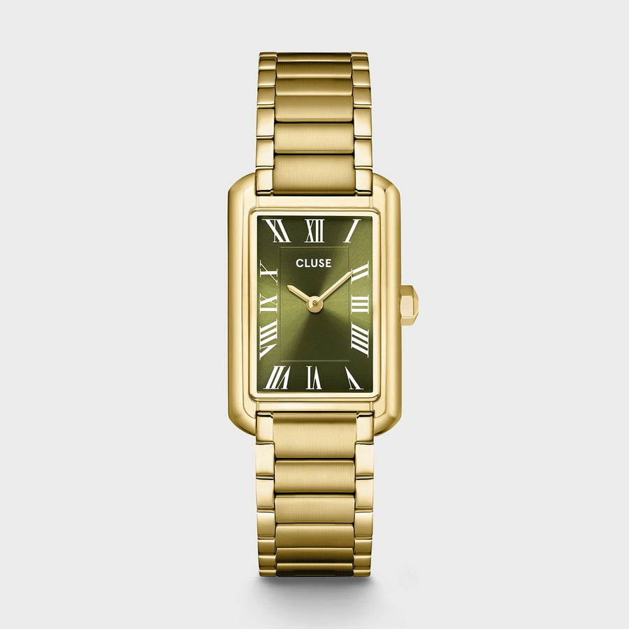Orologio Donna Rettangolare Dorato con Quadrante Verde Oliva in Acciaio