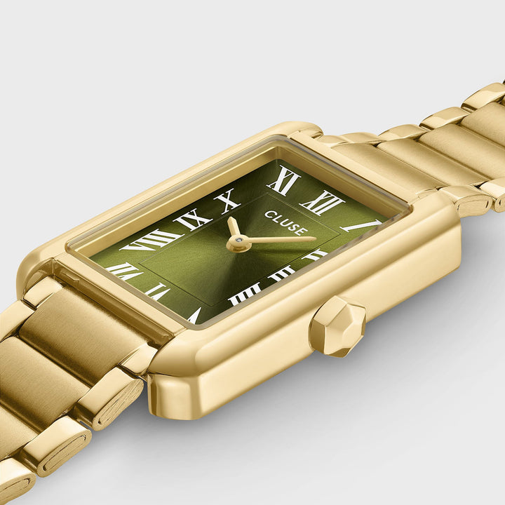 Orologio Donna Rettangolare Dorato con Quadrante Verde Oliva in Acciaio