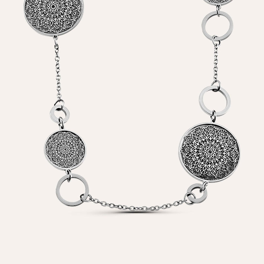 Collana lunga arabesque Aura in acciaio glitter, 70 cm