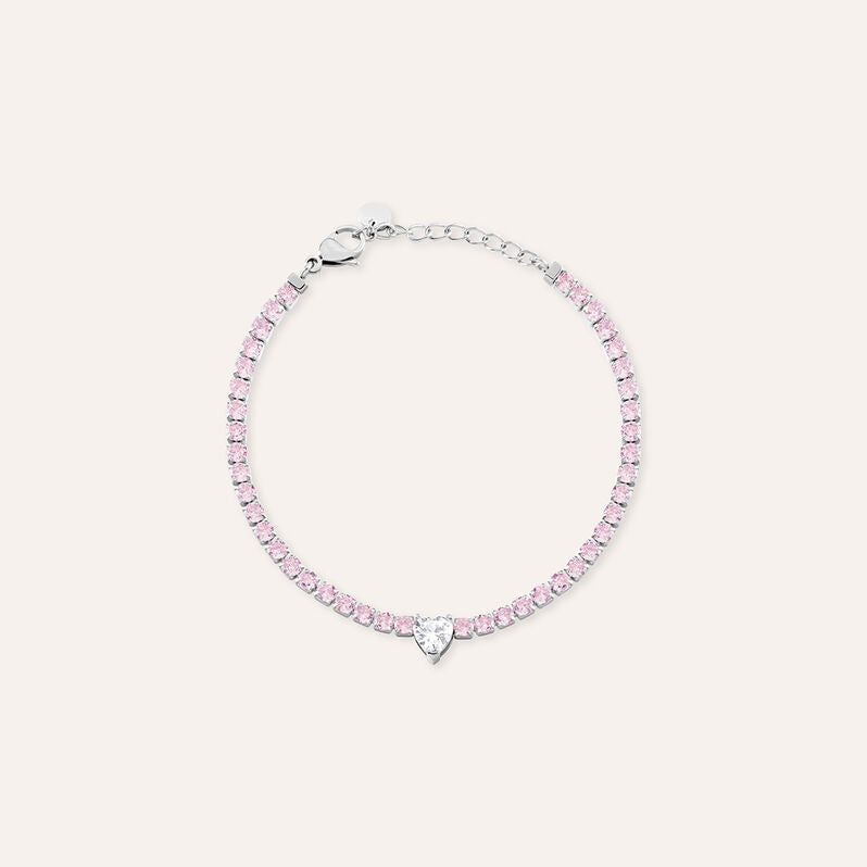 Bracciale tennis cuore Aura in acciaio con cristalli rosa