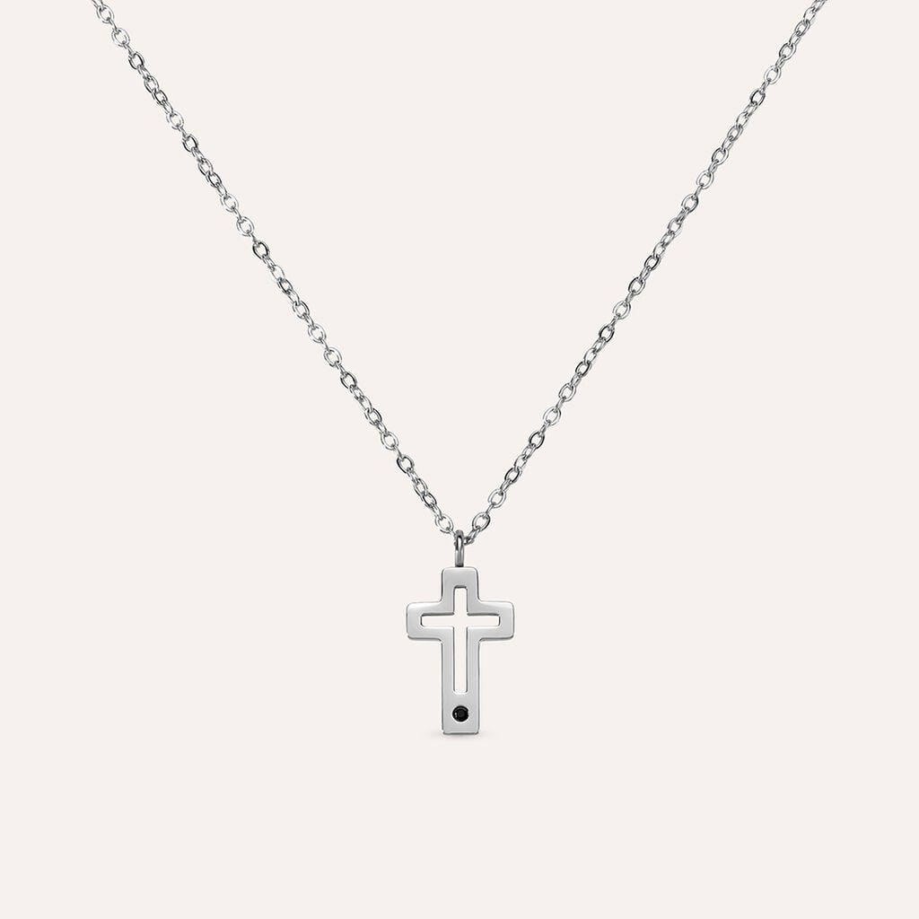 Collana croce Man Code in acciaio con cristallo nero