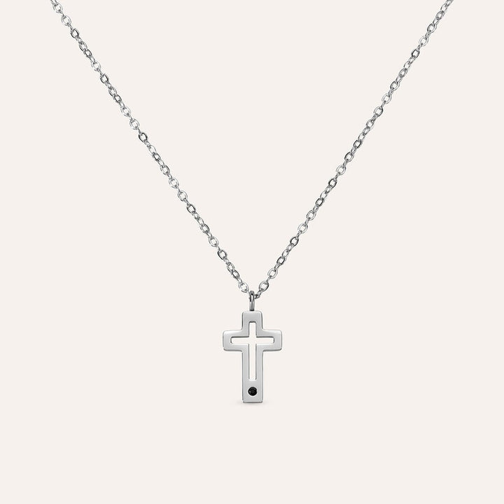 Collana croce Man Code in acciaio con cristallo nero