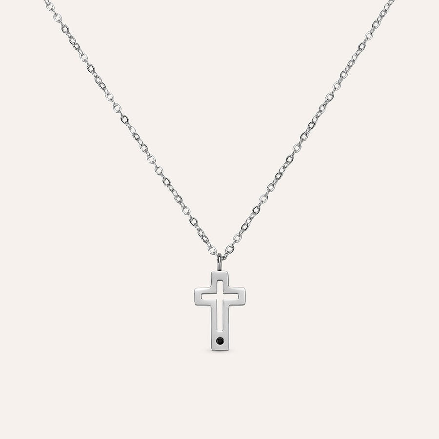 Collana croce Man Code in acciaio con cristallo nero