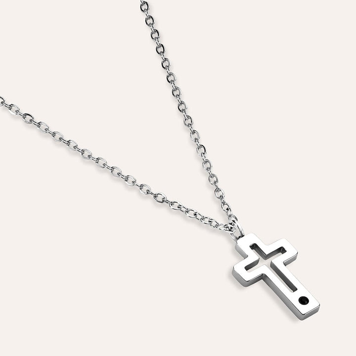 Collana croce Man Code in acciaio con cristallo nero