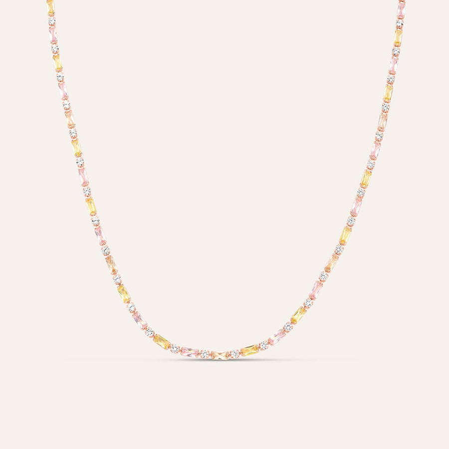 Collana tennis Romantic Shine in ottone rosato con cristalli baguette