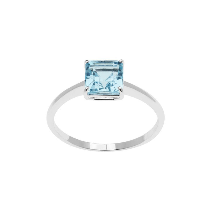 ANELLO IN ORO BIANCO  E TOPAZIO AZZURRO Carré