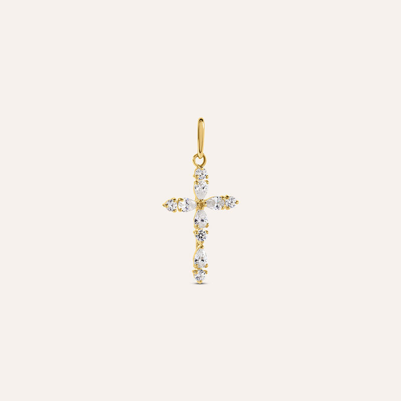 Pendente croce Holy in oro giallo 9 kt con zirconi