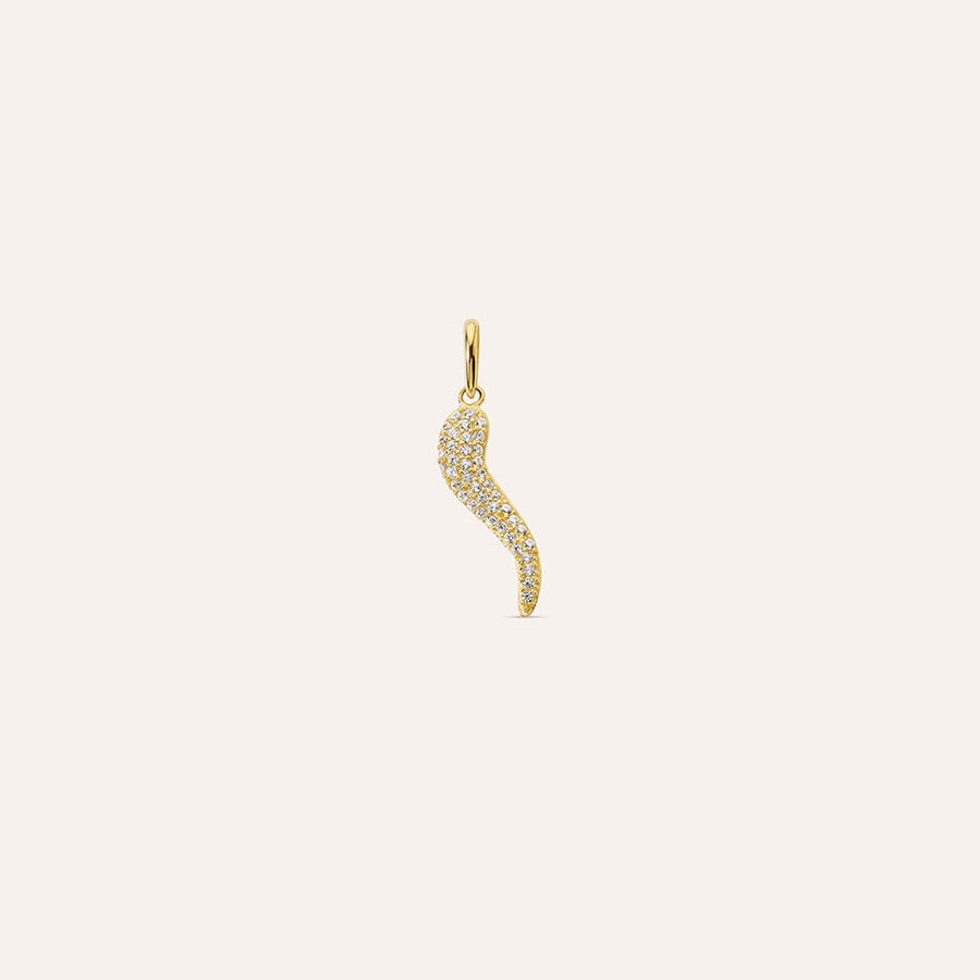 Pendente cornetto Poème in oro giallo 9 kt con zirconi