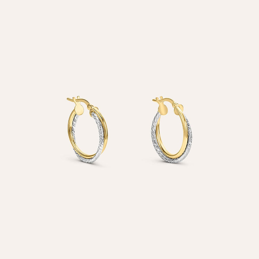 Orecchini doppio cerchio Toujours in oro bicolore 9 kt, 15 mm