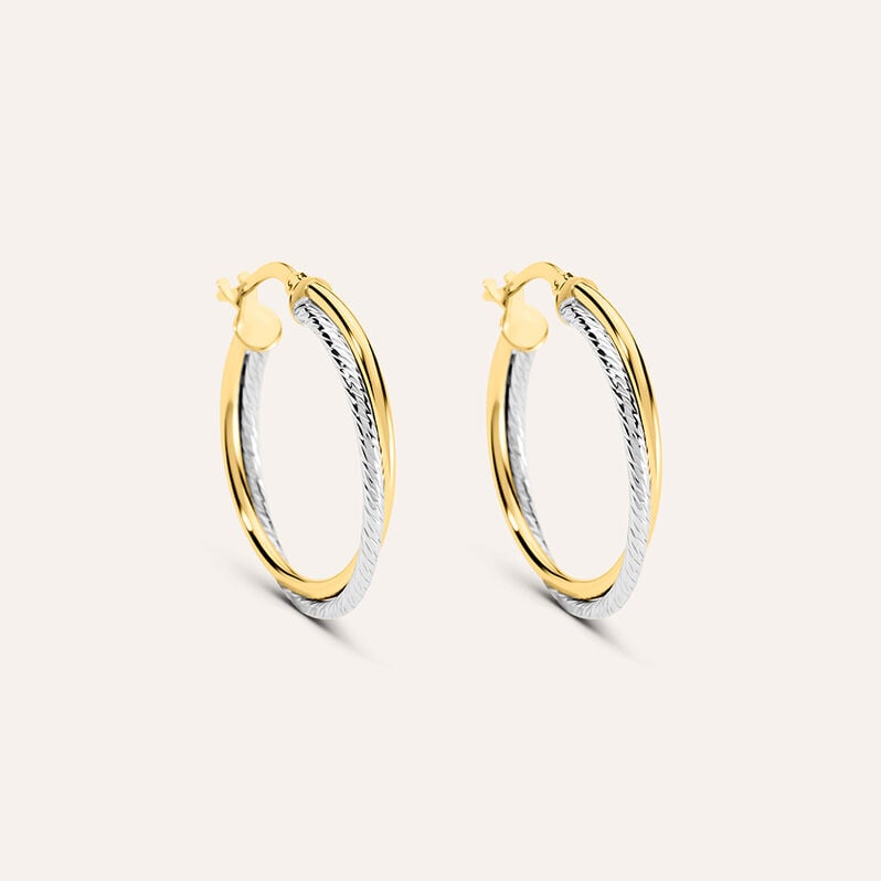 Orecchini doppio cerchio Toujours in oro bicolore 9 kt, 20 mm