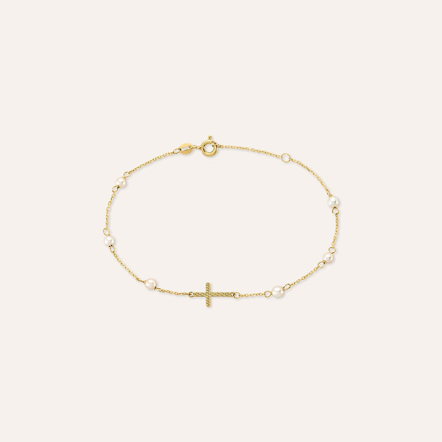 Bracciale croce Holy in oro giallo 9 kt con perle